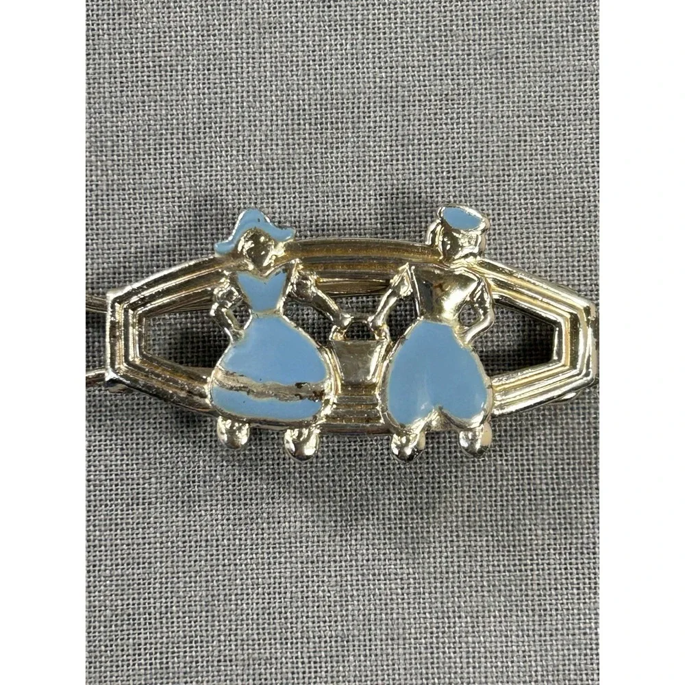 vintage 1940s Silver- tone Enamel Dutch boy and girl barrette 1.5